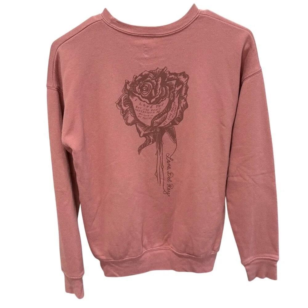 Lana Del Rey Pink Rose Crewneck Sweatshirt Embroidered Logo‎ Small